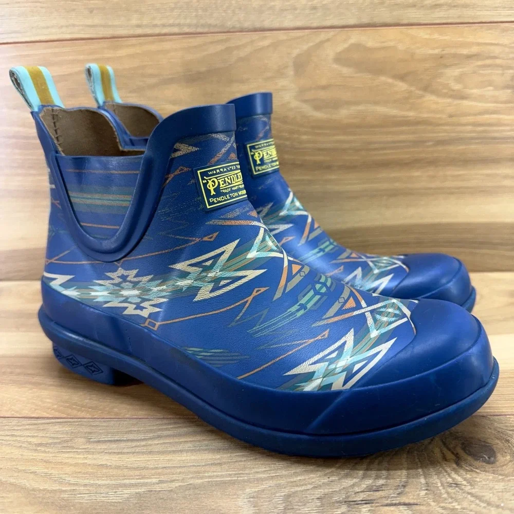 Pendelton Chelsea Rain Boots Womens 7 Blue South Western Native Boho Print